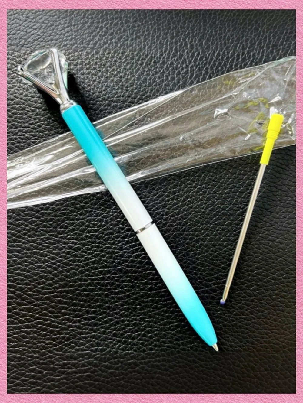 Diamond Top Ombre Metal Ballpoint Pen Blue White Refillable Black Ink